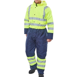 Beeswift Two Tone Hi Visibility Thermal Waterproof Coverall Saturn Yellow & Navy Blue 2XL BD900SYN2XL