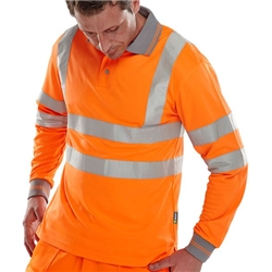 Beeswift Hi Vis Long Sleeve Polo Shirt Orange 2XL BPKSLSENOR2XL