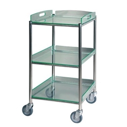 S.Steel Surgical Trolley 46x52x86cm (3 x Glass Effect Trays)