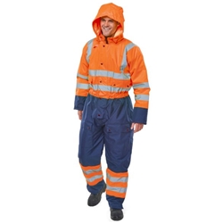 Beeswift Two Tone Hi Visibility Thermal Waterproof Coverall Orange & Navy Blue M BD900ORNM