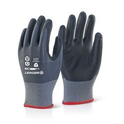 Beeswift Nitrile PU Mix Coated Gloves Black & Grey Size Large BF1L
