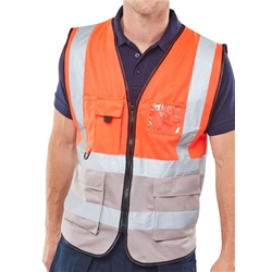 Beeswift High Visibility Two Tone Executive Waistcoat Red/Grey 3XL HVWCTTREGY3XL