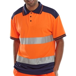 Beeswift PK Two Tone High Visibility Short Sleeve Polo Shirt Orange/Navy Blue 4XL CPKSTTENOR4XL