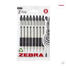 Zebra Z-Grip Retractable Ballpoint Pen 1mm Tip Black (Pack 8) - 02771