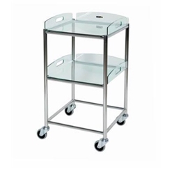 S.Steel Surgical Trolley 46x52x86cm (2 x Glass Effect Trays)