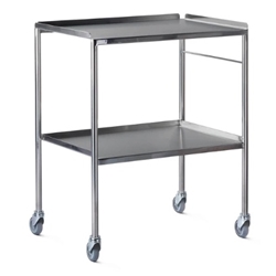 S.steel dressing trolley,750mm,fixed s.steel shelves, 3 uptu