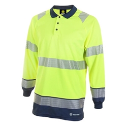 Beeswift High Visibility Two Tone Long Sleeve Polo Shirt Saturn Yellow/Navy Blue 2XL HVTT015SYN2XL