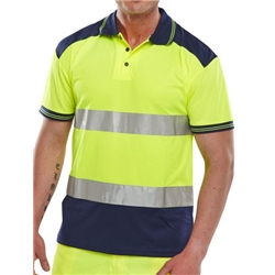 Beeswift Two Tone High Visibility Short Sleeve Polo Shirt Saturn Yellow/Navy Blue 2XL CPKSTTENSY2XL