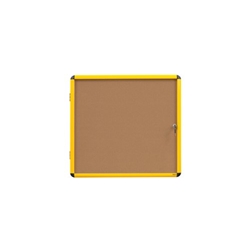 Bi-Office Ultrabrite Display Case; Cork Surface; Lockable Acrylic Door; Yellow Aluminium Frame; 940x981mm - 12x A4