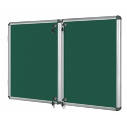 Bi-Office Enclore Fire Retardant Display Case; Green Fabric Surface; 2 Lockable Acrylic Doors; Aluminium Frame; 2430x1230mm - 40x A4