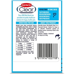 Bob Martin Clear 3-in-1 Wormer for Dogs (2 Tablets) - For Small Dogs and Puppies