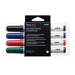 Bi-Office Drywipe Markers; Assorted Colours; Pack of 4