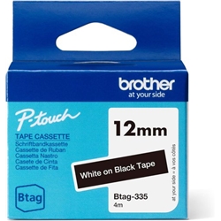 Brother 12mm White on Black Tape- BTAG335