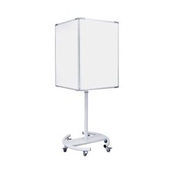 Bi-Office 4-Sides Mobile Information Board; Lacquered Steel Magnetic Surface; Grey Structure; 650x910mm