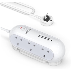 Mscien 6 Way Extension Lead with USB Slots White 3M