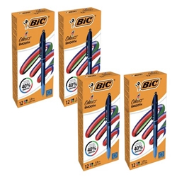 Bic 4 Colours Smooth Pro Black Barrel Ballpoint Pen 1.0mm Tip 0.32mm Line Black/Blue/Green/Red Ink (Pack 12) 4 for the price of 3 - 524095x4