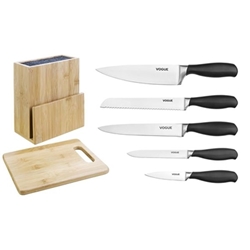 Vogue Prep Like A Pro 5-Piece Soft-Grip Knife Set With Knife Block and Chopping Board