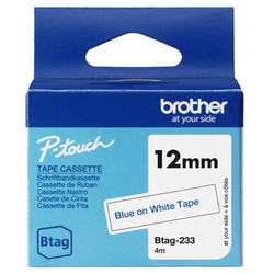 Brother 12mm Blue on White Tape - BTAG233