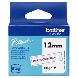 Brother 12mm Red on Clear Labelling Tape - BTAG132