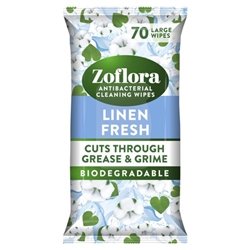 Zoflora Linen Fresh Biodegradable Wipes, Antibacterial Multi-Surface Cleaning Wipes, 70's - PACK (6)