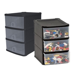 Fixtures Black Stackable 3 Drawer Tower - PACK (4)