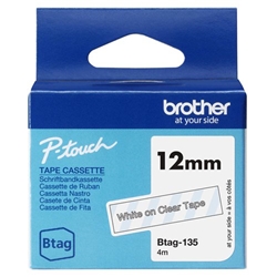 Brother 12mm White on Clear Tape - BTAG135