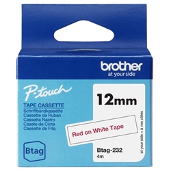 Brother 12mm Red on White Tape - BTAG232