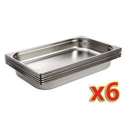 Vogue Stainless Steel 1/1 Gastronorm Trays 65mm (6 pack)