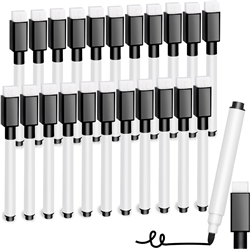 Whiteboard Marker Pens BLACK Fine Tip Magnetic with Eraser (Pack 22)