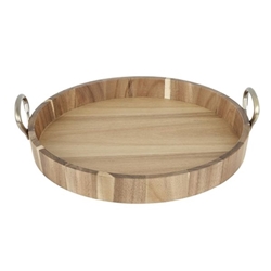 Olympia Round Tray Acacia Wood with Metal Handles 440x405x100mm