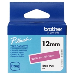 Brother 12mm White on Pink Labelling Tape - BTAGP35