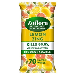 Zoflora Lemon Biodegradable Antibacterial Cleaning Wipes 70'S