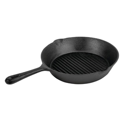 Vogue Round Cast Iron Ribbed Skillet Pan 26cm