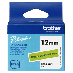 Brother 12mm Black on Light Green  Labelling Tape -BTAGG31