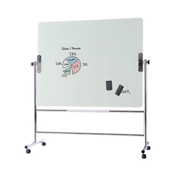 Bi-Office Glass Magnetic Revolving Whiteboard; Chrome Structure; 1500x1200mm