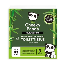 Cheeky Panda Sustainable Plastic-Free Bamboo 4 Ply Quilted Toilet Tissue 155 Sheets WWF (Pack 9) - QUILTOILT9