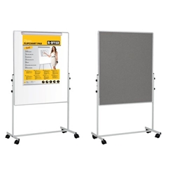 Bi-Office Mobile Duo Flipchart Easel; Grey Felt And Magnetic Lacquered Steel Surface; 700x1200mm