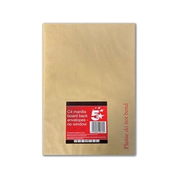 5 Star C4 Envelopes Board Backed Peel and Seal 120gsm Manilla (Pack of 10) FS600618