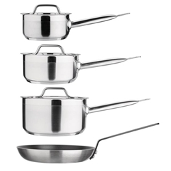 Nisbets Essentials Cook Like A Pro Stainless Steel & Aluminium 4-Piece Saucepan & Frying Pan Set