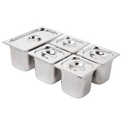 Vogue Stainless Steel Gastronorm Tray Set 1/3 and 4 x 1/6 with Lids