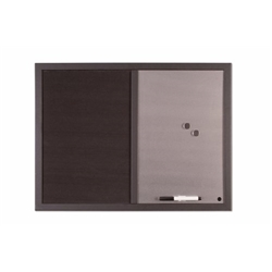 Bi-Office Black Shadow Magnetic Combination Board; Black Fabric And Silverfinish Steel Drywipe Surface; Black MDF Frame; 600x450mm