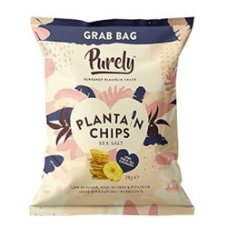Purely Plantain Chips - Low Fat Plantain Crisps - Gluten Free Snacks - Healthy Alternative Snack Multipack - Vegan, Nutritious & All Natural - Sea Salt - 28g x 20 Pack