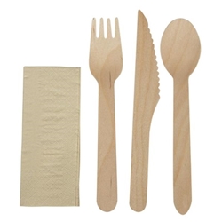 eGreen Individually Kraft Wrapped 4-in-1 Wooden Cutlery Set (250 pack)