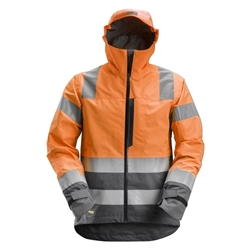Snickers 1330 Allroundwork High Visibility Waterproof Shell Jacket Class 3 Orange/Steel Grey Medium