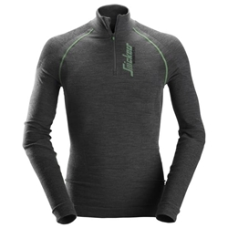 Snickers 9441 Flexiwork Seamless Wool Long Sleeve Half Zip Shirt Anthracite Melange 2XL 