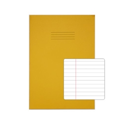 RHINO A4+ Exercise Book 8mm Ruled Feint Margin Yellow (Pack 50)