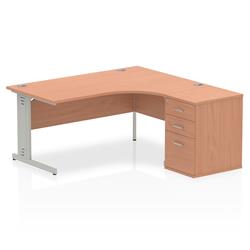 Impulse 1600mm Right Crescent Office Desk Beech Top White Cable Managed Leg Workstation 600 Deep Desk High Pedestal