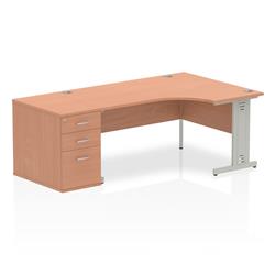 Impulse 1600mm Right Crescent Office Desk Beech Top White Cable Managed Leg Workstation 800 Deep Desk High Pedestal