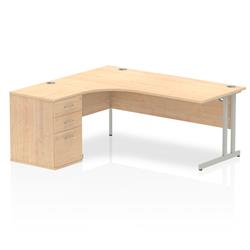 Impulse 1800mm Left Crescent Office Desk Maple Top White Cantilever Leg Workstation 600 Deep Desk High Pedestal