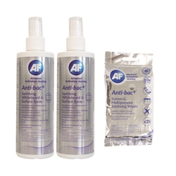AF Antibacterial Plus Sanitising Whiteboard and Surface Spray 250ml Pump ABWMSC250 x2 - FREE Antibacterial Wipes